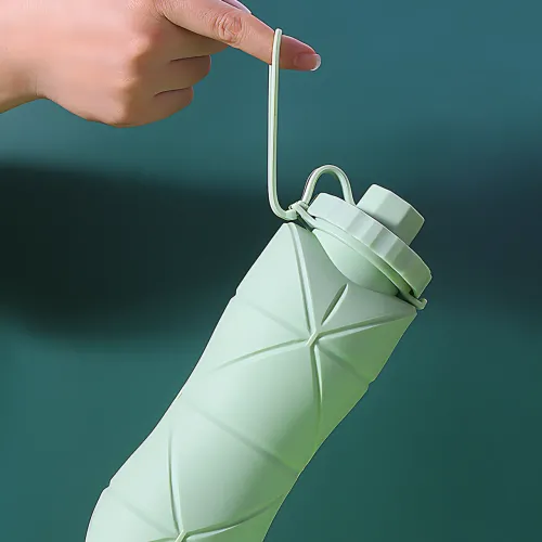 Складная силиконовая бутылка для воды с герметичной крышкой и петлей, спортивная фляга, 600 мл Серый - фото 6