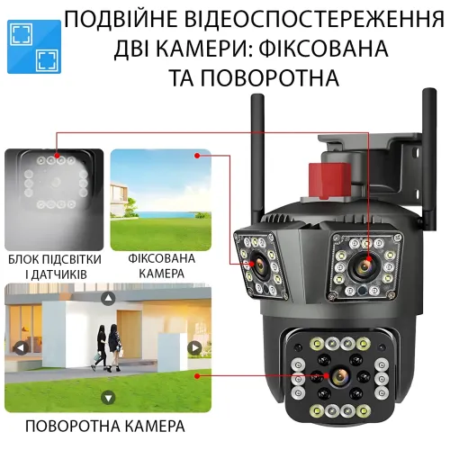 IP Wi-Fi камера відеоспостереження Jnice V380 Pro JE-481, 2 об'єктиви (подвійна камера), поворотна, кольорове нічне бачення, звук - фото 4