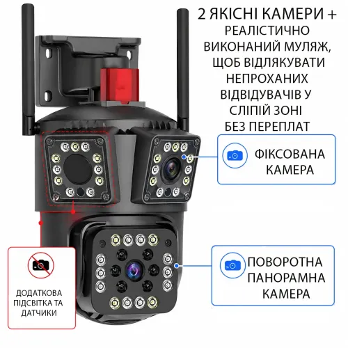 IP Wi-Fi камера відеоспостереження Jnice V380 Pro JE-481, 2 об'єктиви (подвійна камера), поворотна, кольорове нічне бачення, звук - фото 2