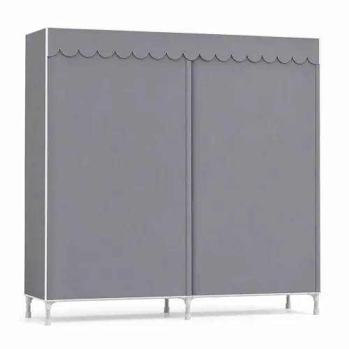 Шафа тканинна гардероб SHKF-02 145×45×165 см, каркас оцинкована сталь Ø20 мм, складана, з полицями та штангами, розсувні шторки - фото 2