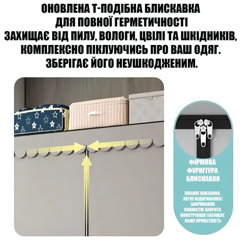 Шкаф тканевый гардероб SHKF-02 145×45×165 см, каркас оцинкованная сталь Ø20 мм, складной, с полками и штангами, раздвижные шторки - фото 4