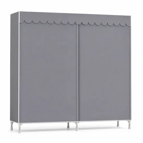 Шкаф тканевый гардероб SHKF-02 145×45×165 см, каркас оцинкованная сталь Ø20 мм, складной, с полками и штангами, раздвижные шторки - фото 2