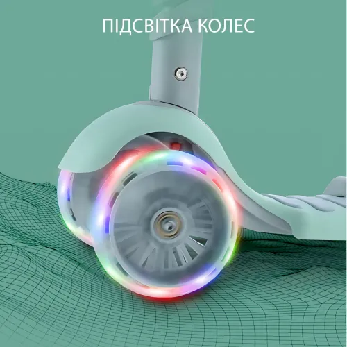 Дитячий триколісний самокат QL52-B зі світними колесами, складаний, з кошиком, до 50 кг, блакитний Рожевий - фото 6