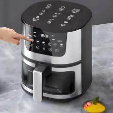 Мощная цифровая аэрофритюрница AIR FRYER (2400 Вт, 7 л) со смотровым окном, мультипечь без масла с антипригарным покрытием, черный