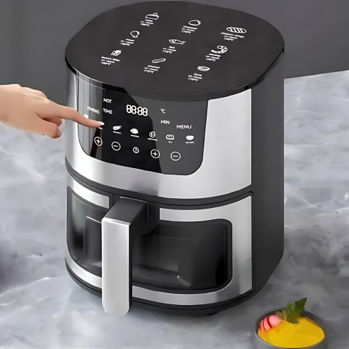 Мощная цифровая аэрофритюрница AIR FRYER (2400 Вт, 7 л) со смотровым окном, мультипечь без масла с антипригарным покрытием, черный