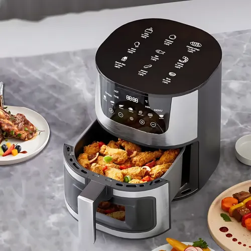 Мощная цифровая аэрофритюрница AIR FRYER (2400 Вт, 7 л) со смотровым окном, мультипечь без масла с антипригарным покрытием, черный - фото 2