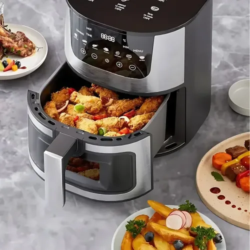 Потужна цифрова аерофритюрниця AIR FRYER (2400 Вт, 7 л) з оглядовим вікном, мультипіч без олії з антипригарним покриттям, чорний - фото 8