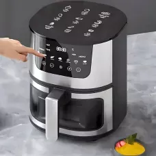 Мощная цифровая аэрофритюрница AIR FRYER (2400 Вт, 7 л) со смотровым окном, мультипечь без масла с антипригарным покрытием, черный