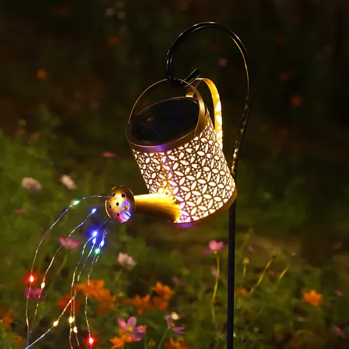 Садовий світильник на сонячній батареї Лійка RGB (80 см), декоративний металевий ліхтар-водоспад для саду, бронза - фото 5