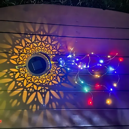 Садовий світильник на сонячній батареї Лійка RGB (80 см), декоративний металевий ліхтар-водоспад для саду, бронза - фото 6