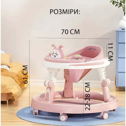 Детские ходунки X-622 с игровой панелью и световыми эффектами, с регулировкой высоты, розовый - фото 10