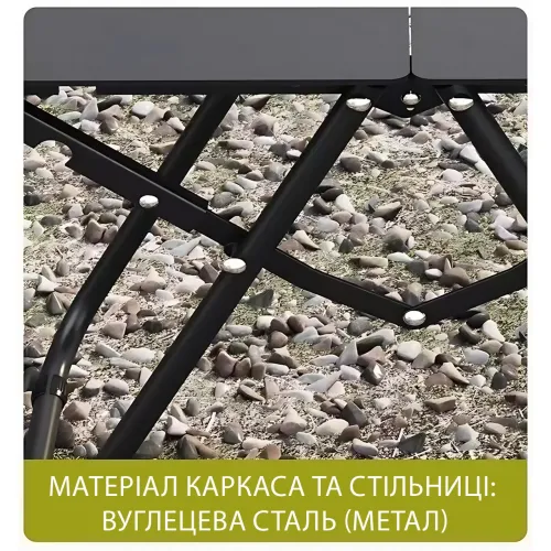 Складаний туристичний стіл для кемпінгу з вуглецевої сталі, чорний чотиримісний стіл для пікніка та риболовлі - фото 6
