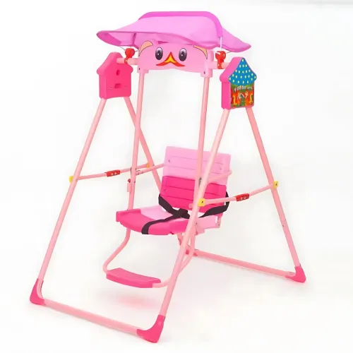 Детские складные качели для дома и улицы Bambi X-623, защита от солнца, музыка, подсветка Розовый - фото 3