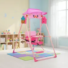 Детские складные качели для дома и улицы Bambi X-623, защита от солнца, музыка, подсветка Розовый