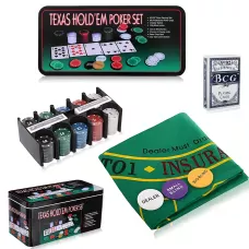 Набор для покера Texas Holdem на 200 фишек в жестяной коробке, покерный набор с сукном для Блэк Джека и картами, POKER SET 0743