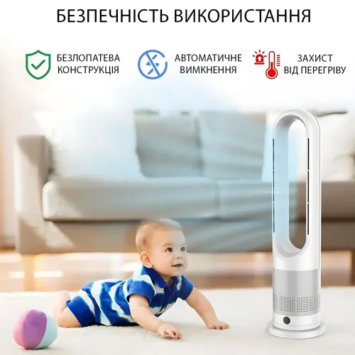 Підлоговий безлопатевий вентилятор-нагрівач Germatic AM-030JR 2в1, 1200 Вт, LED-дисплей, сенсорне керування, пульт ДК - фото 5
