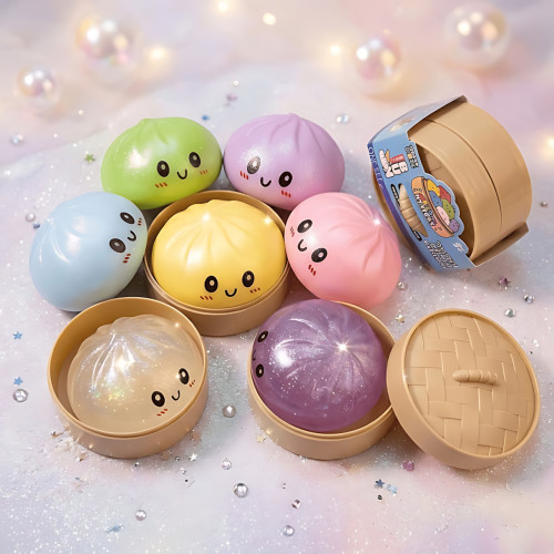 Сенсорна іграшка-антистрес «Пельмень у пароварці» (Squishy Dumpling) з блискітками, що світиться в темряві, 9 см - фото 2
