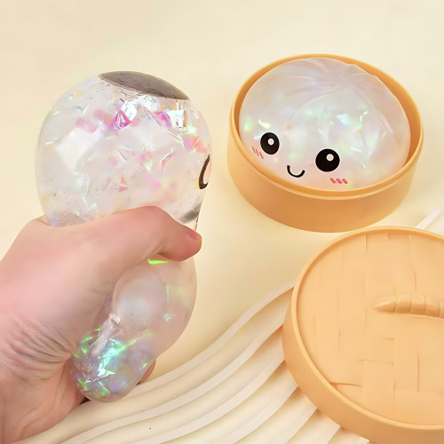Сенсорна іграшка-антистрес «Пельмень у пароварці» (Squishy Dumpling) з блискітками, що світиться в темряві, 9 см - фото 4
