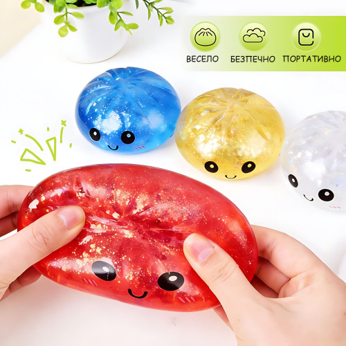 Сенсорна іграшка-антистрес «Пельмень у пароварці» (Squishy Dumpling) з блискітками, що світиться в темряві, 9 см - фото 5