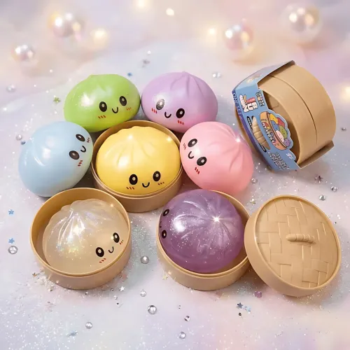 Сенсорна іграшка-антистрес «Пельмень у пароварці» (Squishy Dumpling) з блискітками, що світиться в темряві, 9 см - фото 2