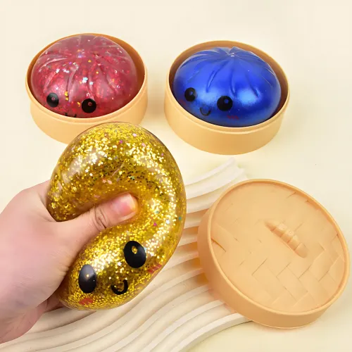 Сенсорна іграшка-антистрес «Пельмень у пароварці» (Squishy Dumpling) з блискітками, що світиться в темряві, 9 см - фото 3