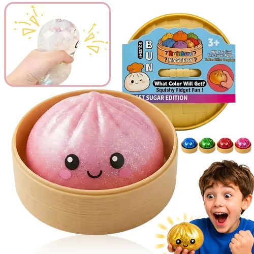 Сенсорная игрушка-антистресс «Пельмень в пароварке» (Squishy Dumpling) с блестками, светящийся в темноте, 9 см