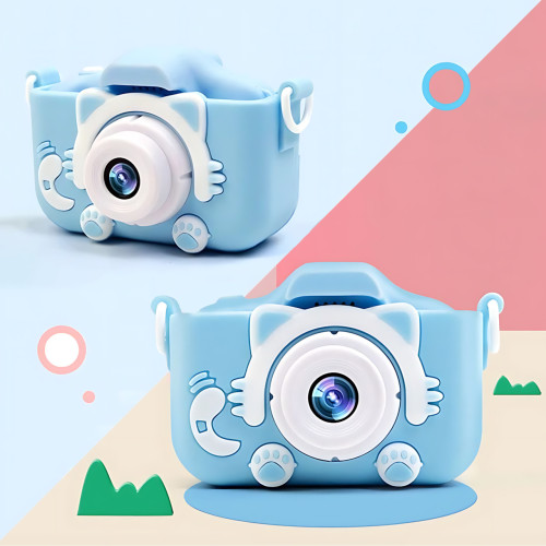 Детский цифровой фотоаппарат с селфи-камерой AND T14 Smart Kids Kitty, фотокамера для детей с играми и силиконовым чехлом