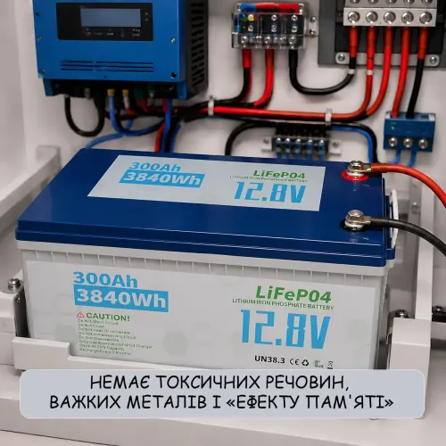 Акумулятор LiFePO4 12В 300 А·год для сонячних панелей, літієва батарея 3840 Вт·год з BMS, для ДБЖ, інвертора, автономного живлення - фото 7
