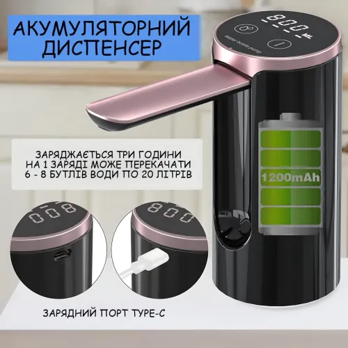 Автоматична помпа для води з USB-зарядкою LY-1081, електричний диспенсер для бутильованої води - фото 6