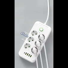 Мережевий фільтр-подовжувач 6 розеток + 4 USB + Type-C, 2 метри, потужний подовжувач із вимикачем для дому та офісу, білий