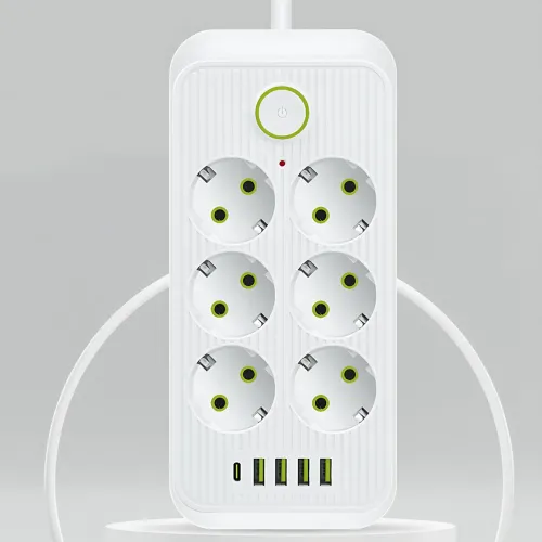 Сетевой фильтр-удлинитель 6 розеток + 4 USB + Type-C, 2 метра, мощный удлинитель с выключателем для дома и офиса, белый - фото 5