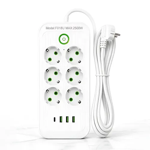 Мережевий фільтр-подовжувач 6 розеток + 4 USB + Type-C, 2 метри, потужний подовжувач із вимикачем для дому та офісу, білий - фото 2
