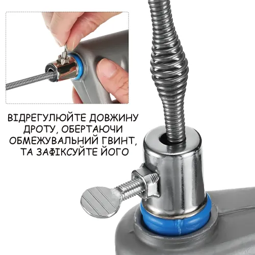 Сантехнічний трос для прочищення труб ZS_R, металевий інструмент для видалення засмічень у раковині, ванні та каналізації, 5 м - фото 3