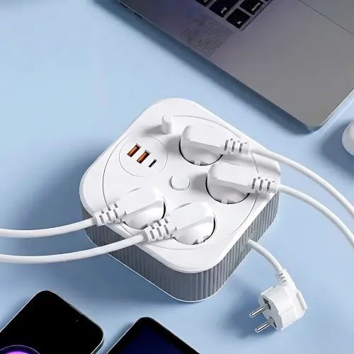 Сетевой удлинитель A107/PNS-05 с USB и Type-C, 4 метра, 4 розетки, фильтр питания для дома и офиса, белый - фото 6