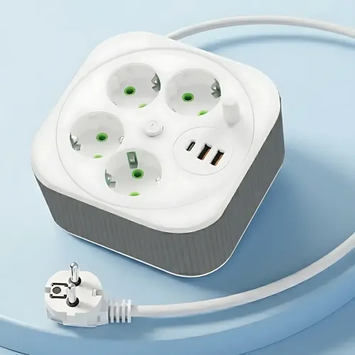 Сетевой удлинитель A107/PNS-05 с USB и Type-C, 4 метра, 4 розетки, фильтр питания для дома и офиса, белый - фото 7