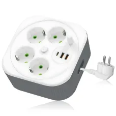 Мережевий подовжувач A107/PNS-05 з USB і Type-C, 4 метри, 4 розетки, фільтр живлення для дому та офісу, білий