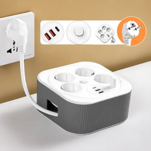 Сетевой удлинитель A107/PNS-05 с USB и Type-C, 4 метра, 4 розетки, фильтр питания для дома и офиса, белый - фото 9