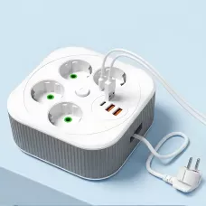 Сетевой удлинитель A107/PNS-05 с USB и Type-C, 4 метра, 4 розетки, фильтр питания для дома и офиса, белый