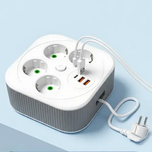 Мережевий подовжувач A107/PNS-05 з USB і Type-C, 4 метри, 4 розетки, фільтр живлення для дому та офісу, білий - фото 4