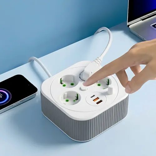 Мережевий подовжувач A107/PNS-05 з USB і Type-C, 4 метри, 4 розетки, фільтр живлення для дому та офісу, білий - фото 5