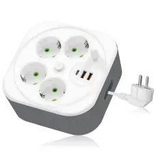 Мережевий подовжувач A107/PNS-05 з USB і Type-C, 4 метри, 4 розетки, фільтр живлення для дому та офісу, білий