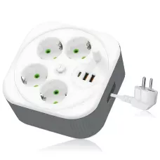 Мережевий подовжувач A107/PNS-05 з USB і Type-C, 4 метри, 4 розетки, фільтр живлення для дому та офісу, білий