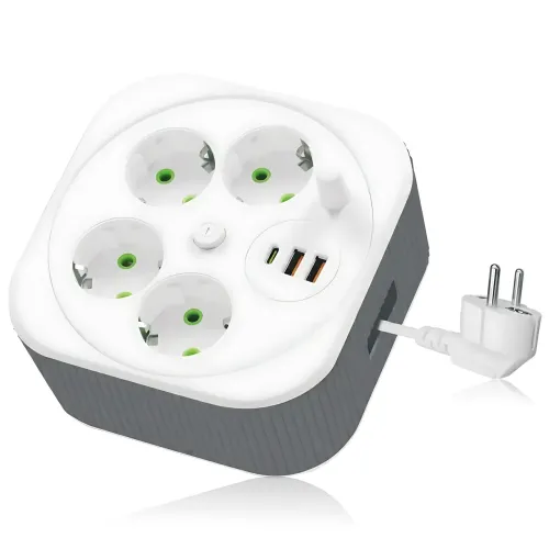 Сетевой удлинитель A107/PNS-05 с USB и Type-C, 4 метра, 4 розетки, фильтр питания для дома и офиса, белый