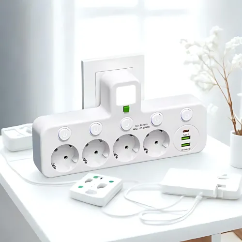 Мережевий фільтр-подовжувач 2500 Вт, 4 розетки + 2 USB + 1 Type-C (PD), з нічником, індивідуальні вимикачі, білий (PNS-01/8625UL) - фото 3