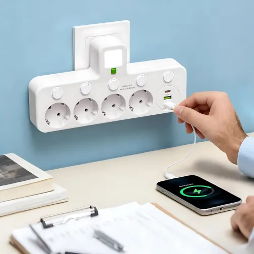Мережевий фільтр-подовжувач 2500 Вт, 4 розетки + 2 USB + 1 Type-C (PD), з нічником, індивідуальні вимикачі, білий (PNS-01/8625UL) - фото 4
