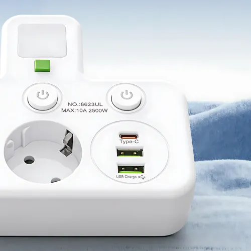 Мережевий фільтр-подовжувач 2500 Вт, 4 розетки + 2 USB + 1 Type-C (PD), з нічником, індивідуальні вимикачі, білий (PNS-01/8625UL) - фото 7
