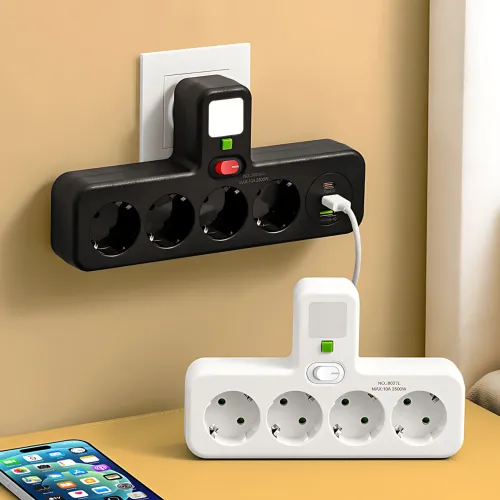 Мережевий фільтр-розгалужувач PNS-04, 4 розетки 220 V + 2 USB + 1 Type-C (PD), з LED-підсвіткою, чорний - фото 4