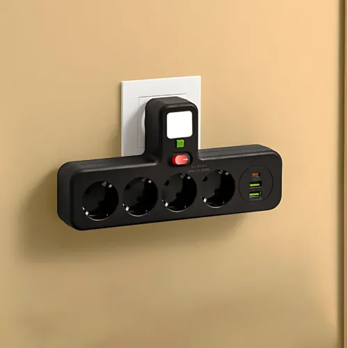 Сетевой фильтр-разветвитель PNS-04, 4 розетки 220V + 2 USB + 1 Type-C (PD), с LED-подсветкой, черный - фото 5