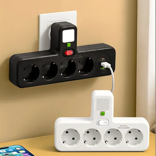 Сетевой фильтр-разветвитель PNS-04, 4 розетки 220V + 2 USB + 1 Type-C (PD), с LED-подсветкой, черный - фото 9