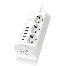Мережевий фільтр-подовжувач 3 метри, 3 розетки + 4 USB + 2 Type-C (PD) + Бездротова зарядка, білий (Q360/PNS-06)